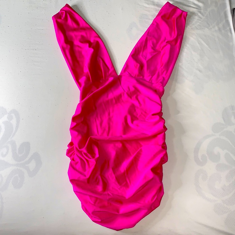 J.Our - V neck Neon Hot pink Satin Mini Dress.